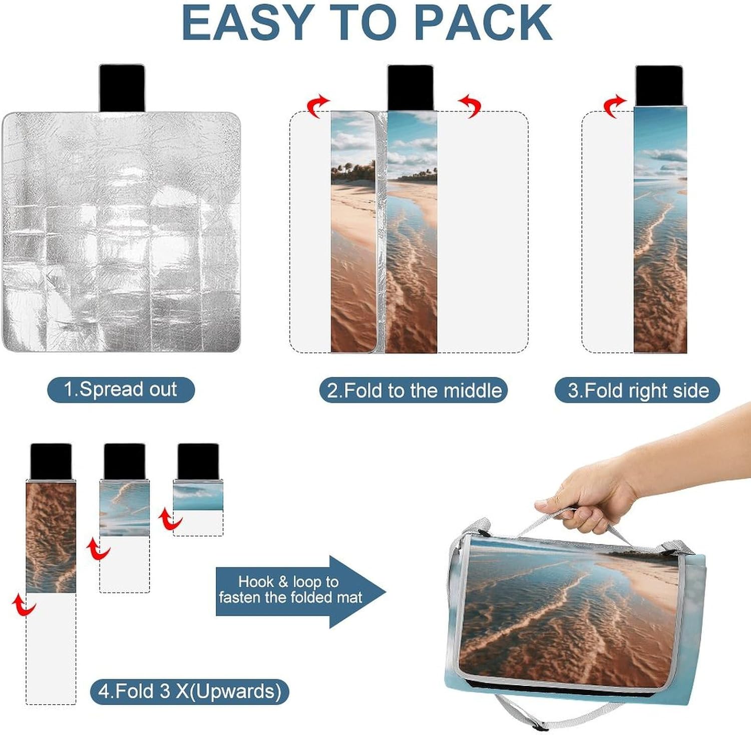 Beach Waterproof Picnic Blanket 58.3''x58.3'',Portable and Foldable Picnic Mat with Handle,Outdoor Blankets for Lawn Park Beach Travel