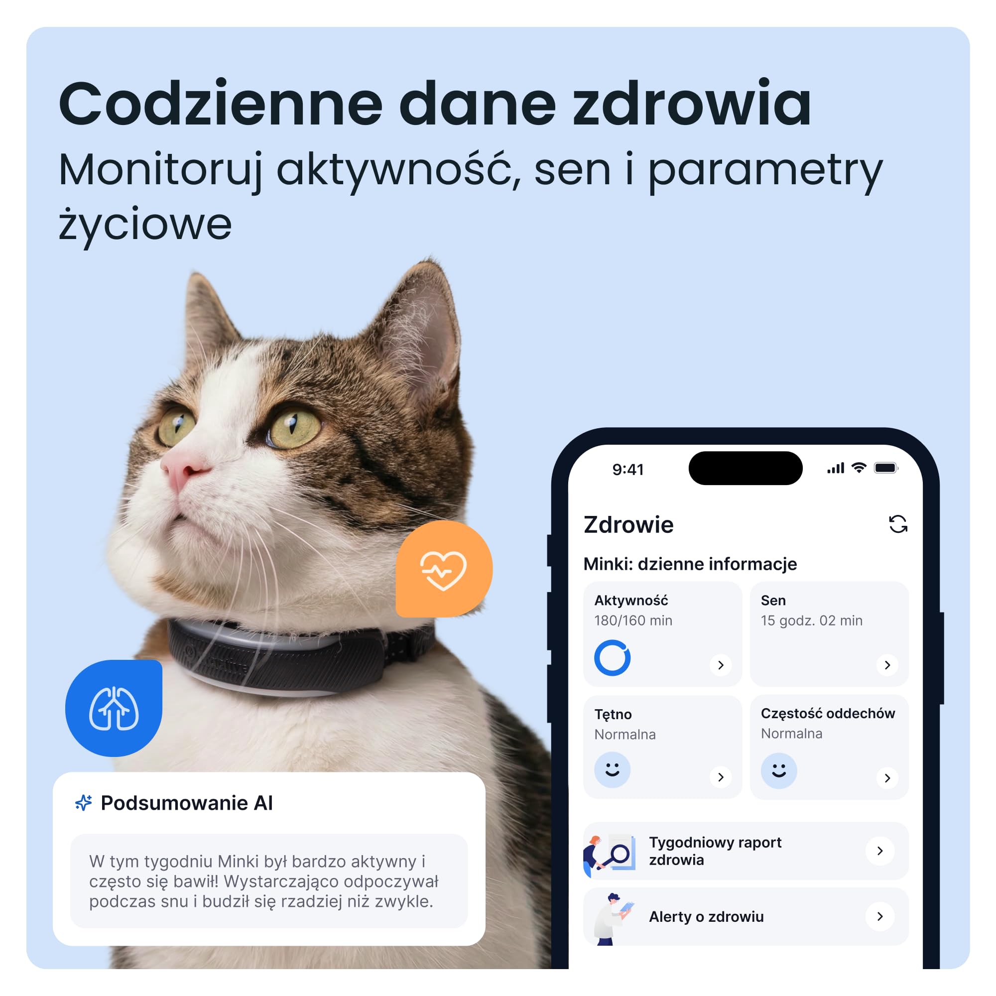 Tractive Inteligentny lokalizator GPS dla kotów Mini | model 2026 | lider na rynku | lokalizacja na żywo | ostrzeżenia zdrowotne i wartości witalne | zamknięcie bezpieczeństwa | zintegrowana obroża