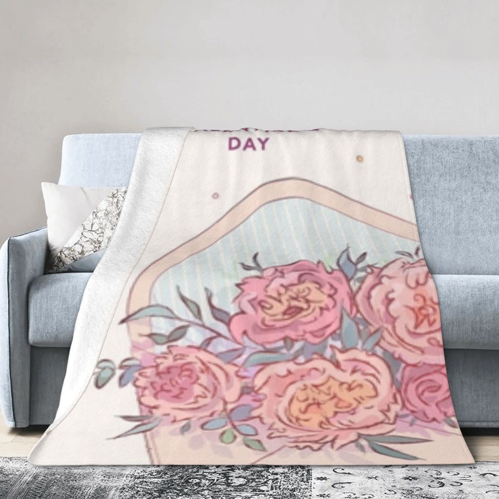 Lsjuee Flannel Fleece Blanket 40"X30" Happy Valentines Day Couple Lovers Sofa Throw Blanket Weighted Ultra-Soft Travel Spring Blankets for Adult Keep Warm