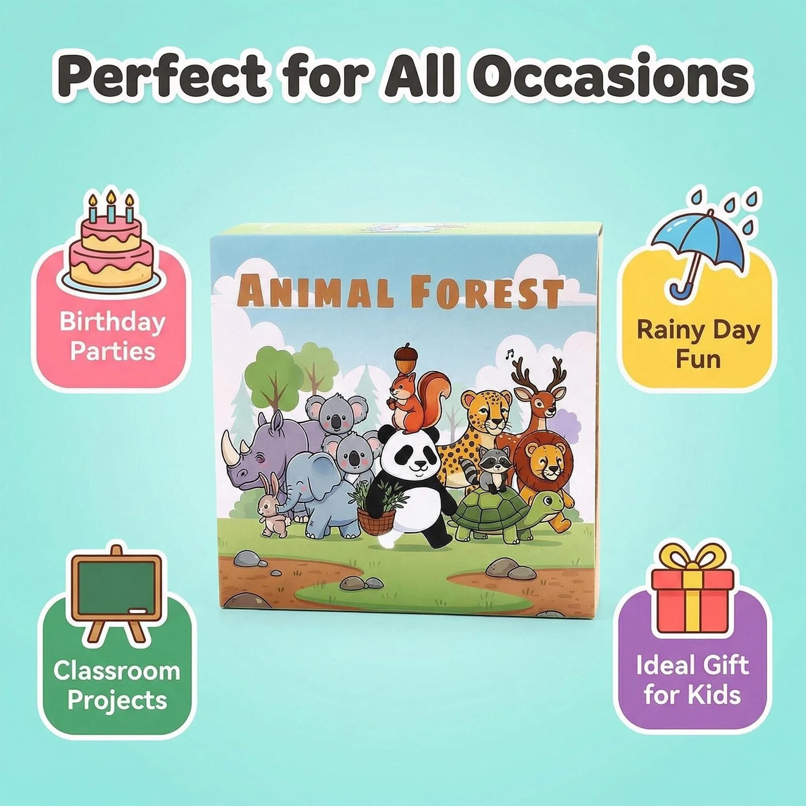 GloomGlo Kit di 24 animali in gesso, 8 set di statuette di animali della foresta dello zoo con colori lavabili, tavolozza di pennelli, articoli artistici fai da te, regali per bambini