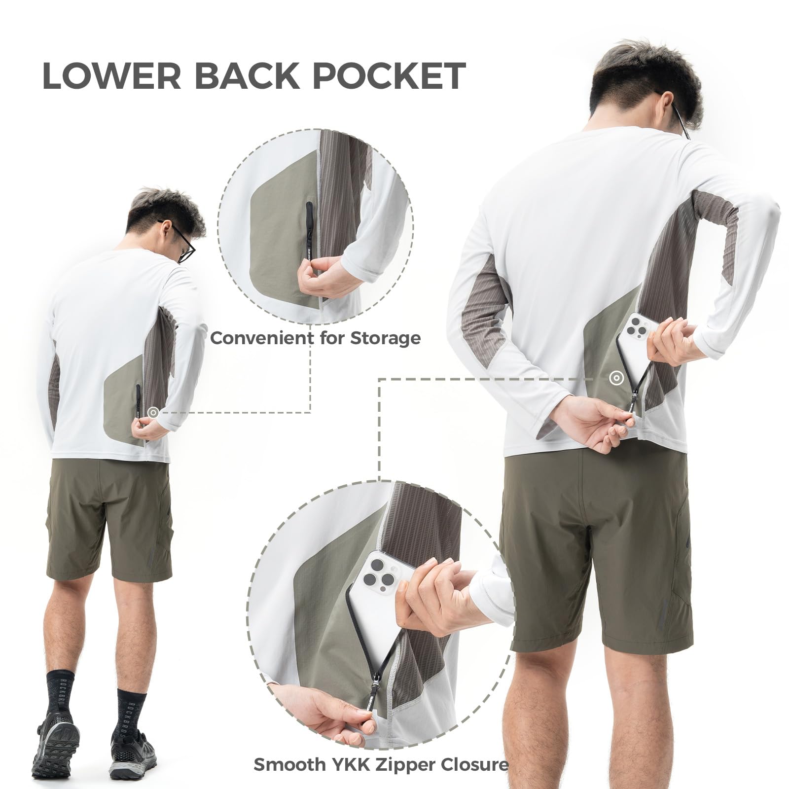ROCKBROS Magliette da Ciclismo Uomo a Maniche Lunghe, Maglia da Ciclismo T-Shirt Asciugatura Rapida e Traspirante, Top Abbigliamento con Tasche per Mountain Bike, Corsa, Fitness