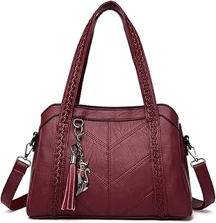 FiveloveTwo Women Purse and Handbags Fashion Tote PU Stiching Top Handle Satchel Shoulder Bag with Ornaments Burgundy