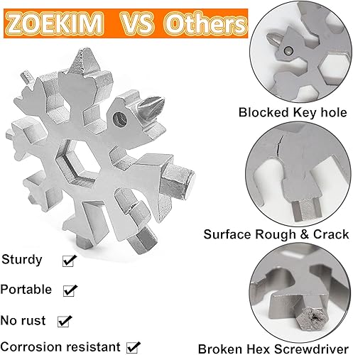 Miniatura 5 de Multiherramienta de copo de nieve 18 en 1, llavero multiherramienta de copos de nieve de acero inoxidable, abridor de botellas combinado,
