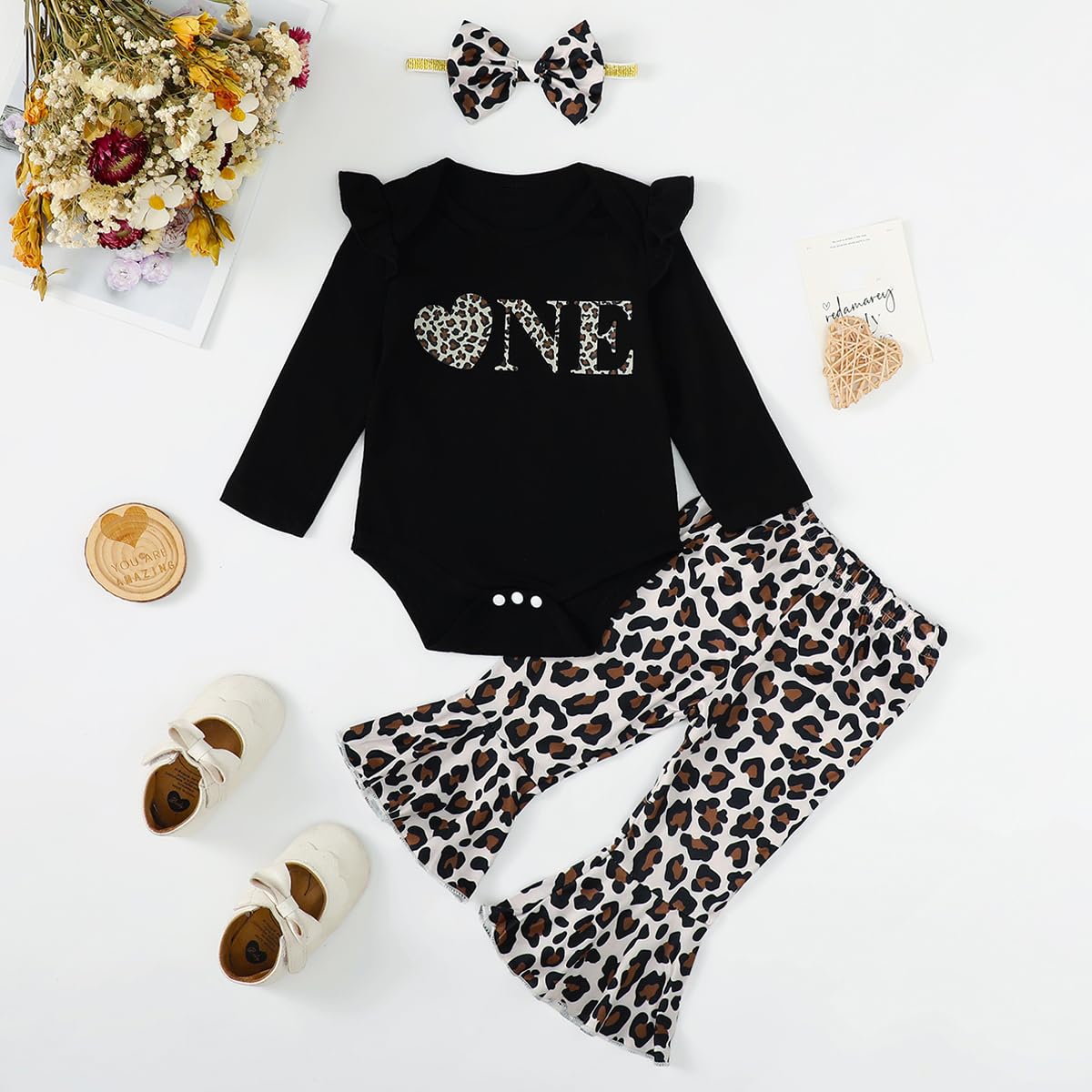 Baby Girl 1st Birthday Outfit Girl One Year Old Birthday Outfit Toddler Leopard Clothes (Leopard,18-24 Months)