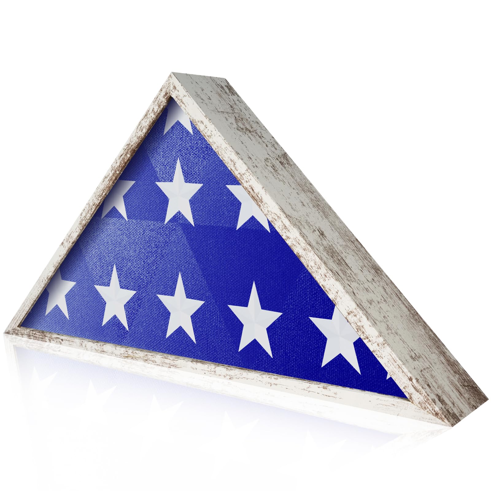 flag display case for 5' x 9.5' burial flag, military flag shadow box with hd tempered glass and wall mount, folded triangle flag holder frame for american funeral flag, whitewashed
