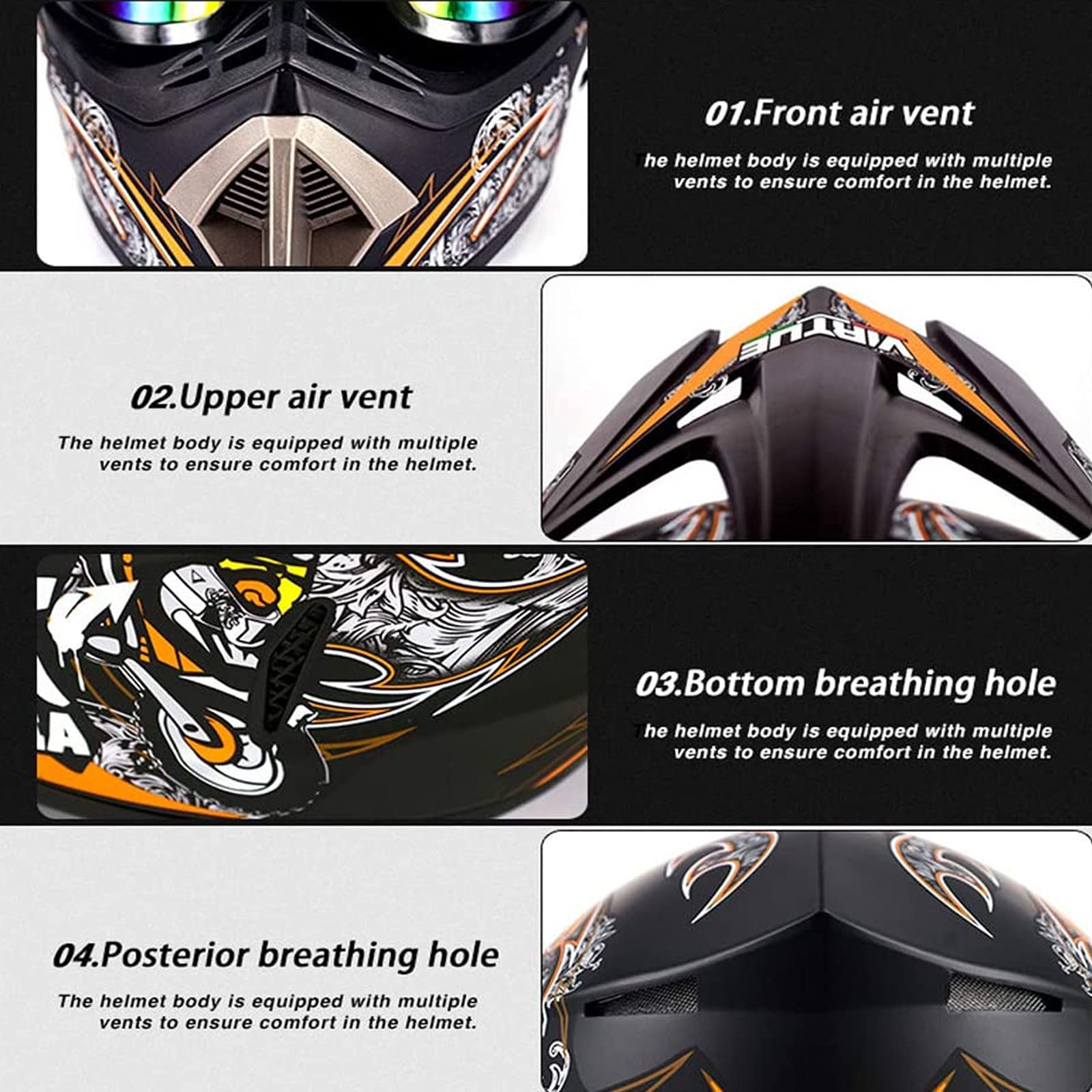 Motorradhelm Kinder Motocross Helm Set mit Brille Handschuhe und Maske Fahrradhelm Unisex Fullface Cross Helm mit ATV/MTB/MX Mountainbike Motorrad Schutzhelm DOT/ECE Certified,A,XL
