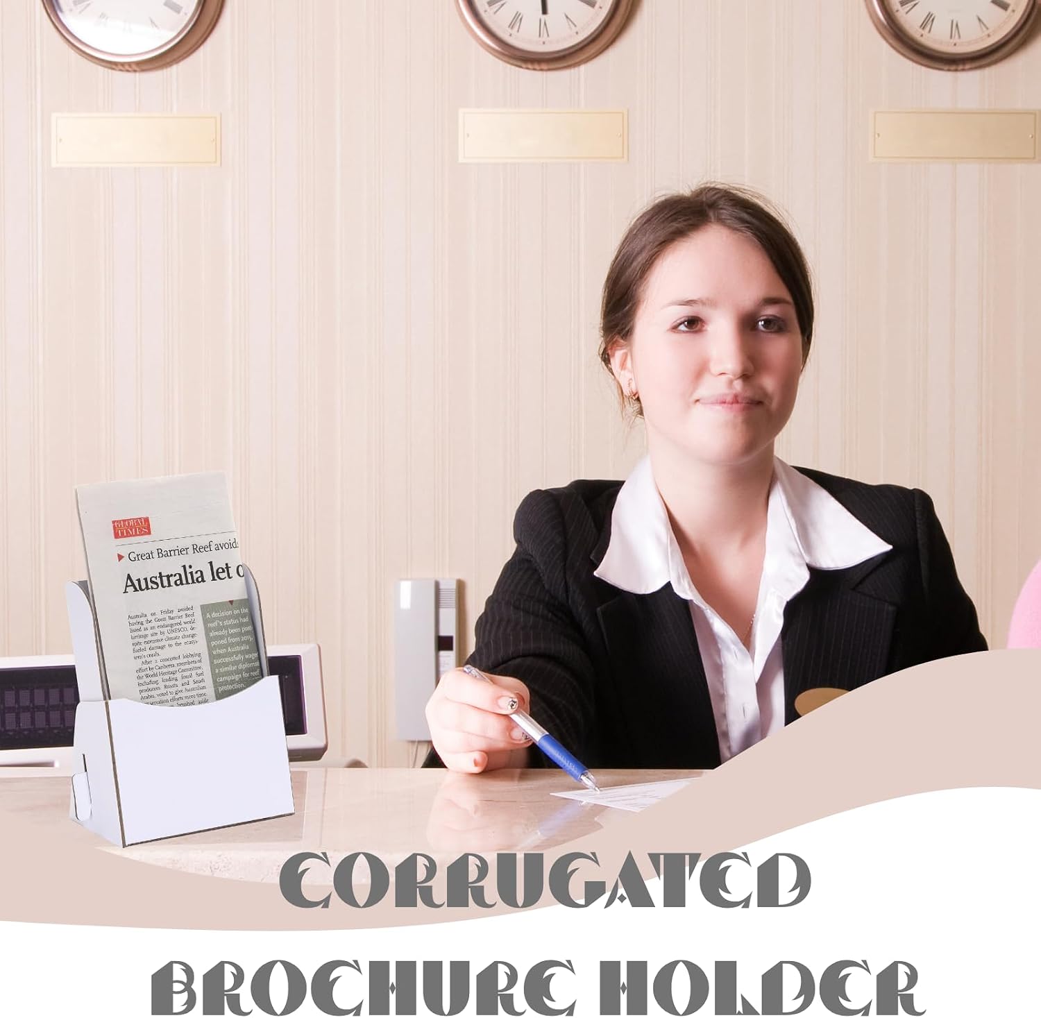50Pcs Corrugated Trifold Brochure Holder 4.33x5.51 Inch with Slant Back - Literature Display Holder Stand for Rack Cards, Pamphlets, Menus, Flyers & Booklets - Countertop Organizer for Office,Store