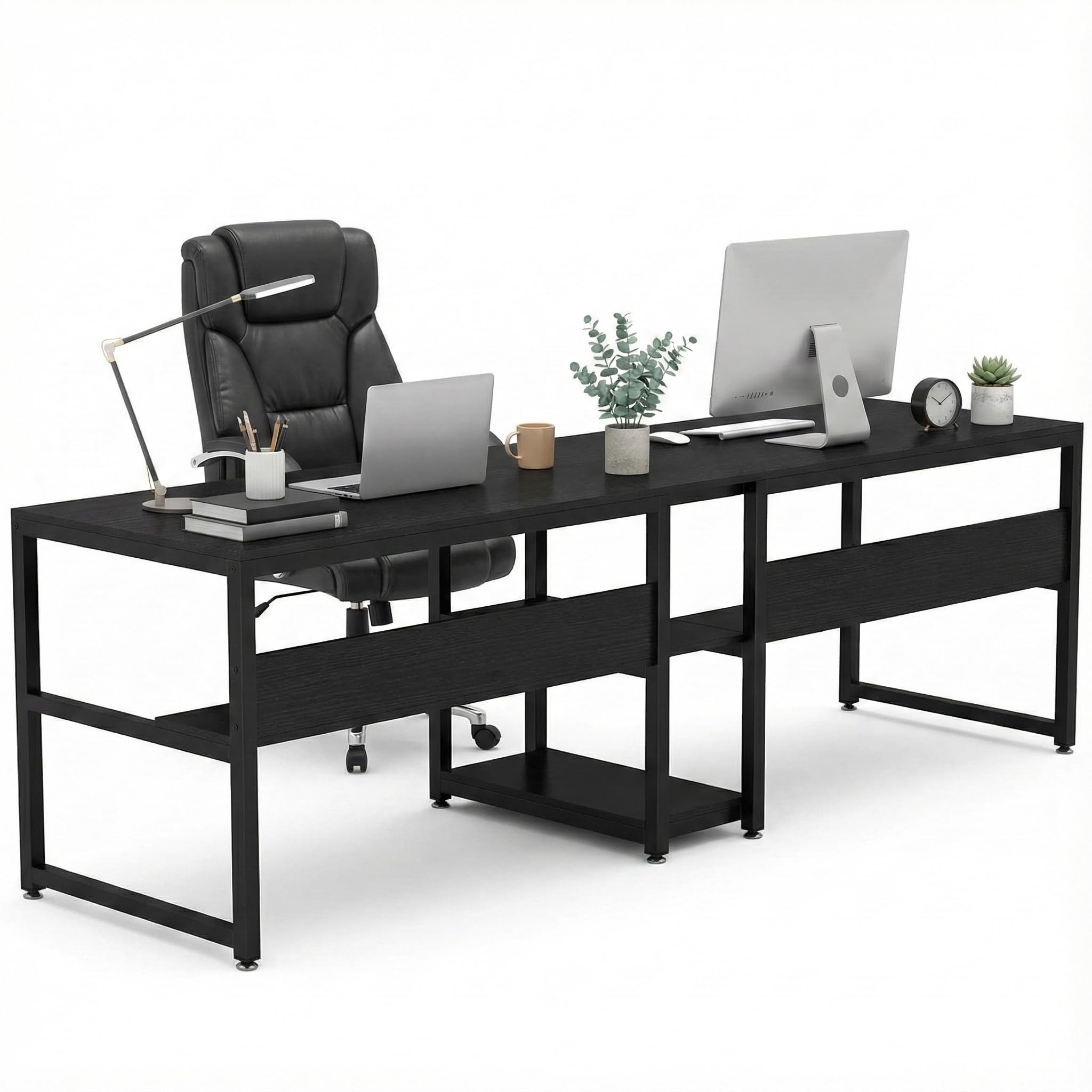 Lailang Tavolo da computer da 79 pollici, doppia scrivania lunga, tavolo da lavoro rustico, tavolo da ufficio con spazio di archiviazione, scrivania per computer, scrivania grande, 79 x 24 x 30