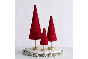 Red Pedestal Bottle Brush Trees Set of 3 Christmas Decoration