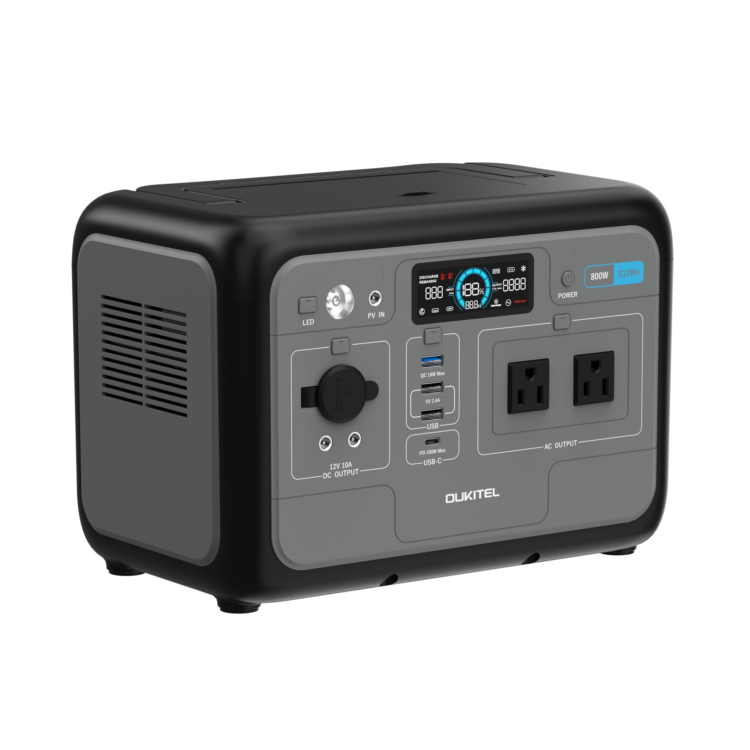OUKITEL P800 Portable Solar Generator 2025 NEW 512Wh Solar Power Station with 2x800W AC Outlets 1600W Peak 500W
