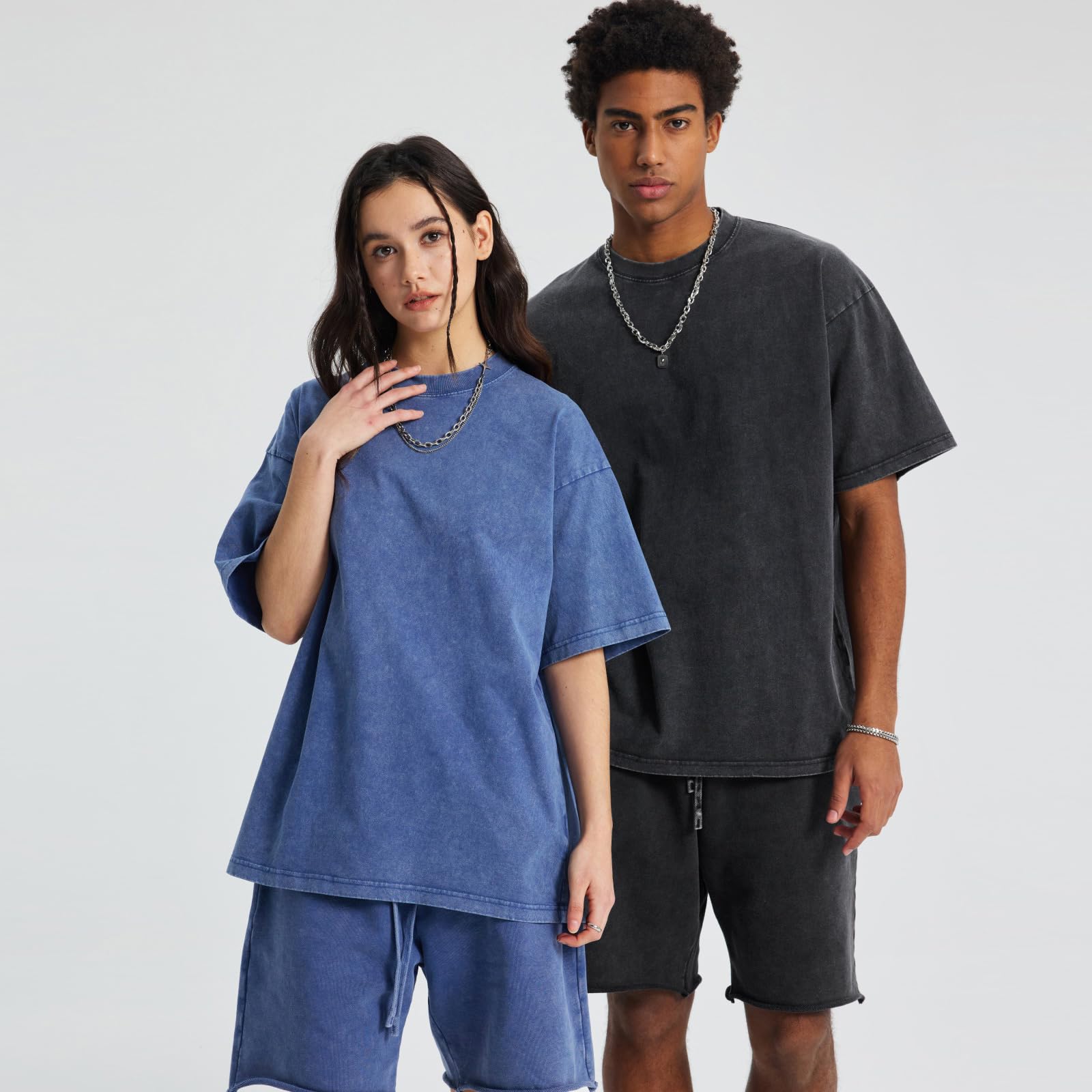Herren Oversized T-Shirt Pack Rundhals Basic Kurzarm Oberteil Sommer Retro Washed Top Vintage Casual Tee Shirts