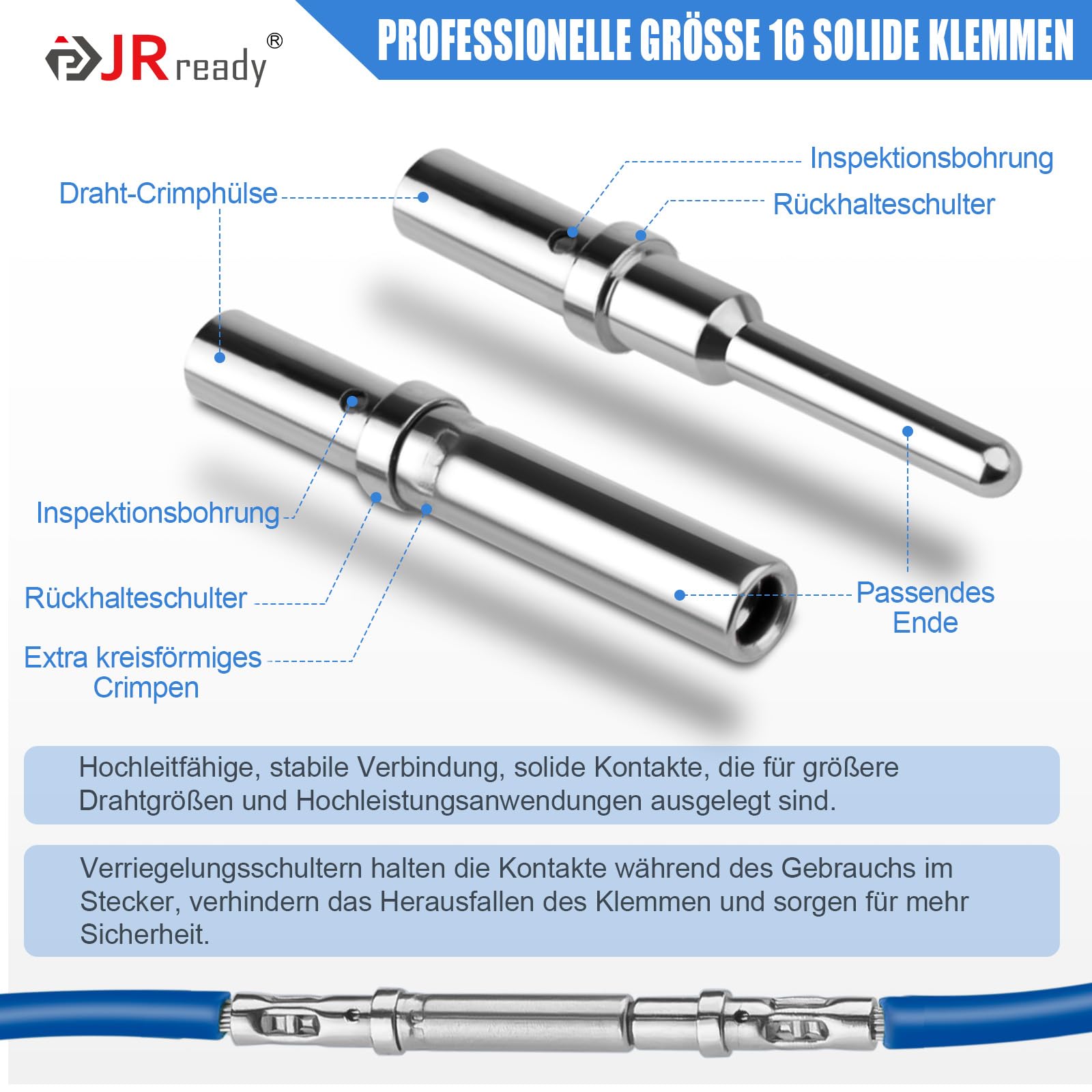 JRready ST6364-050 Kit di Contatti Deutsch Dimensione 16 Pin Solido Deutsch Maschio Femmina Calibro del Filo 16-20AWG Pin Terminale Deutsch 0460-202-16141/ Zoccolo 0462-201-16141