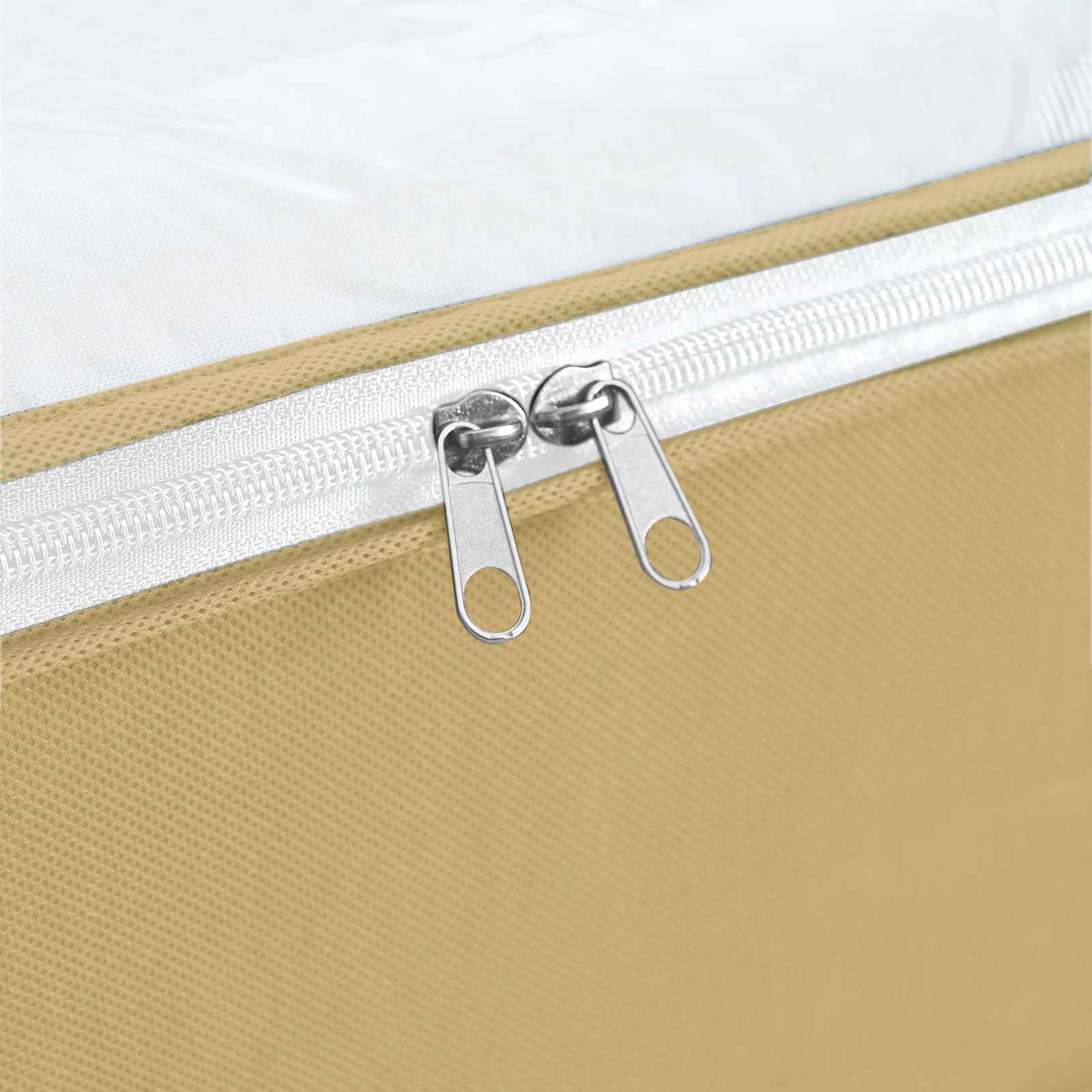 6 Scatole Stoccaggio Con Finestra Trasparente 100x50x18 cm Crema | Tessuto non tessuto traspirante, pieghevole, maniglie laterali, doppie cerniere, per vestiti e biancheria