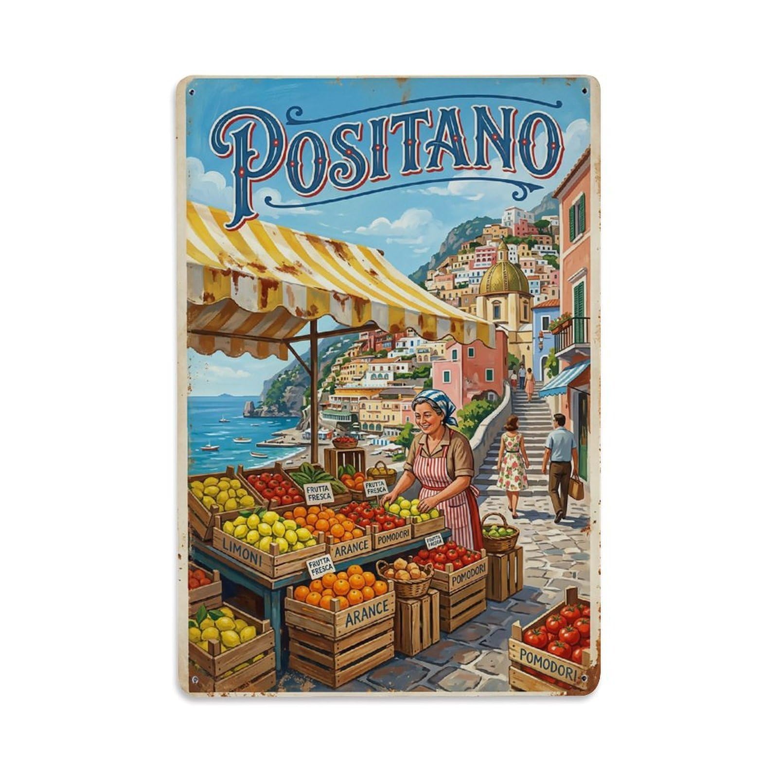 Huiyhb 8X12inch(20X30cm) Vintage Travel Positano Italy Citrus Market Stall Metal Tin Sign