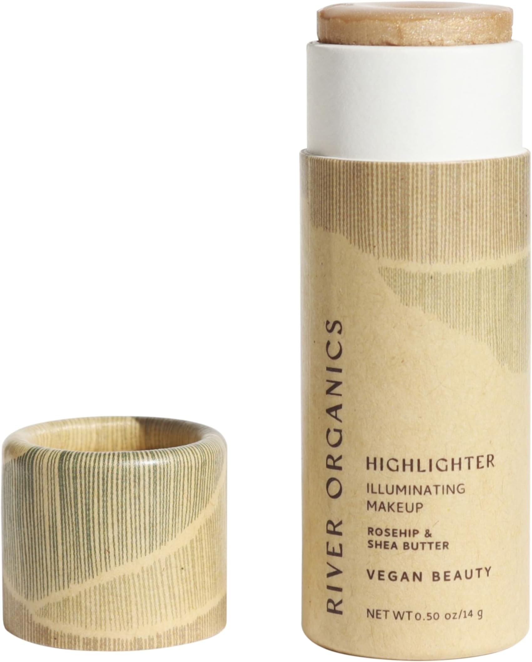 Organics Vegan Highlighter Stick – Zero Waste, Natural & Organic Makeup | Dewy, Hydrating Glow for Face & Body | Plastic-Free, Eco-Friendly Packaging | River Organic (Illumi "Champagne color) 0.50 oz.