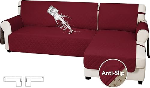 Easy-Going Fundas impermeables para sofá modular con diván, 2 piezas, antideslizantes, en forma de L, para perros, a prueba de fugas, con correa