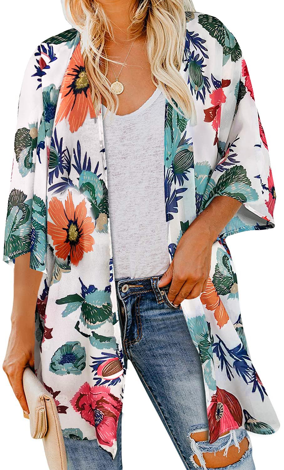 CHICALLURE Women Summer Kimono Cardigan Beach Open Front Top Swimsuit Cover Up Casual Shirt