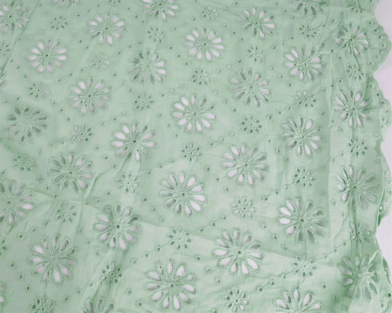 Embroidered Cotton Fabric 100% Cotton Hollow-Out Embroidery Eyelet Lace Fabric - 50 Inch Wide Sold by The Yard (Color : Sage)