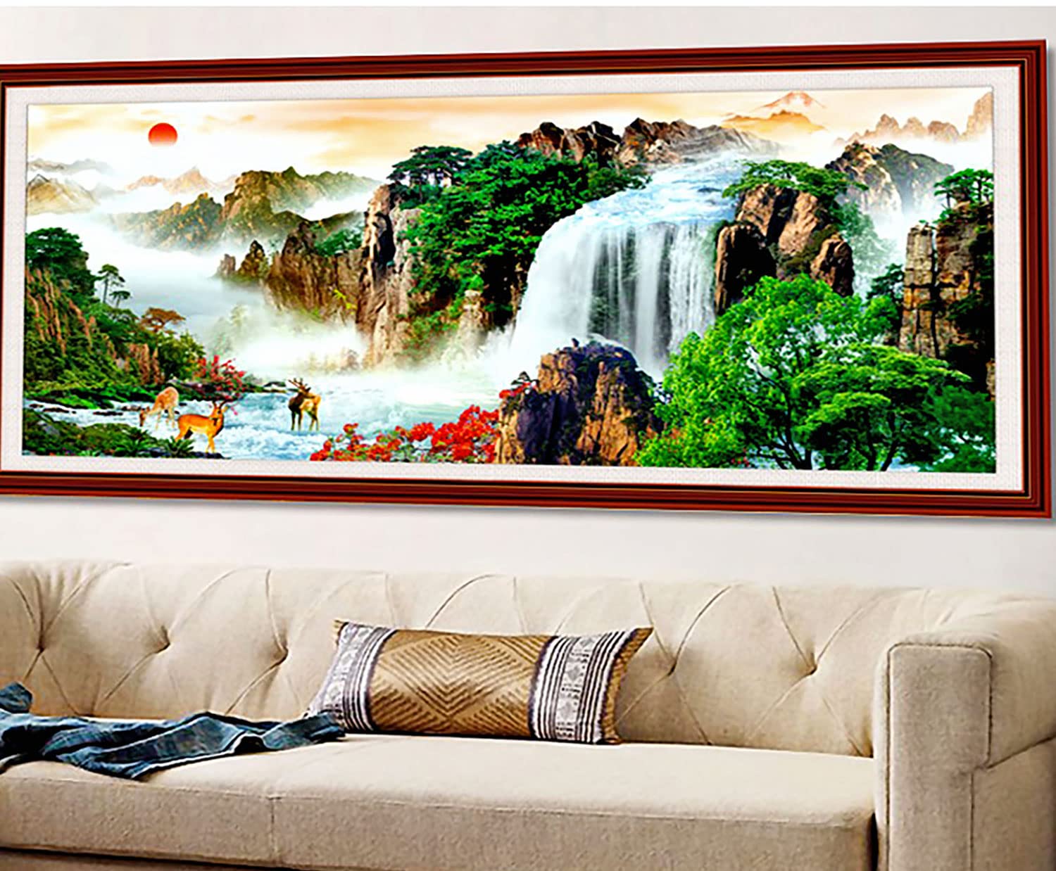 ZGmaxCL DIY 5D Diamant Malerei Set – Großformat 100x40 Cm, Wasserfall-Landschaft, Inkl. Zubehör