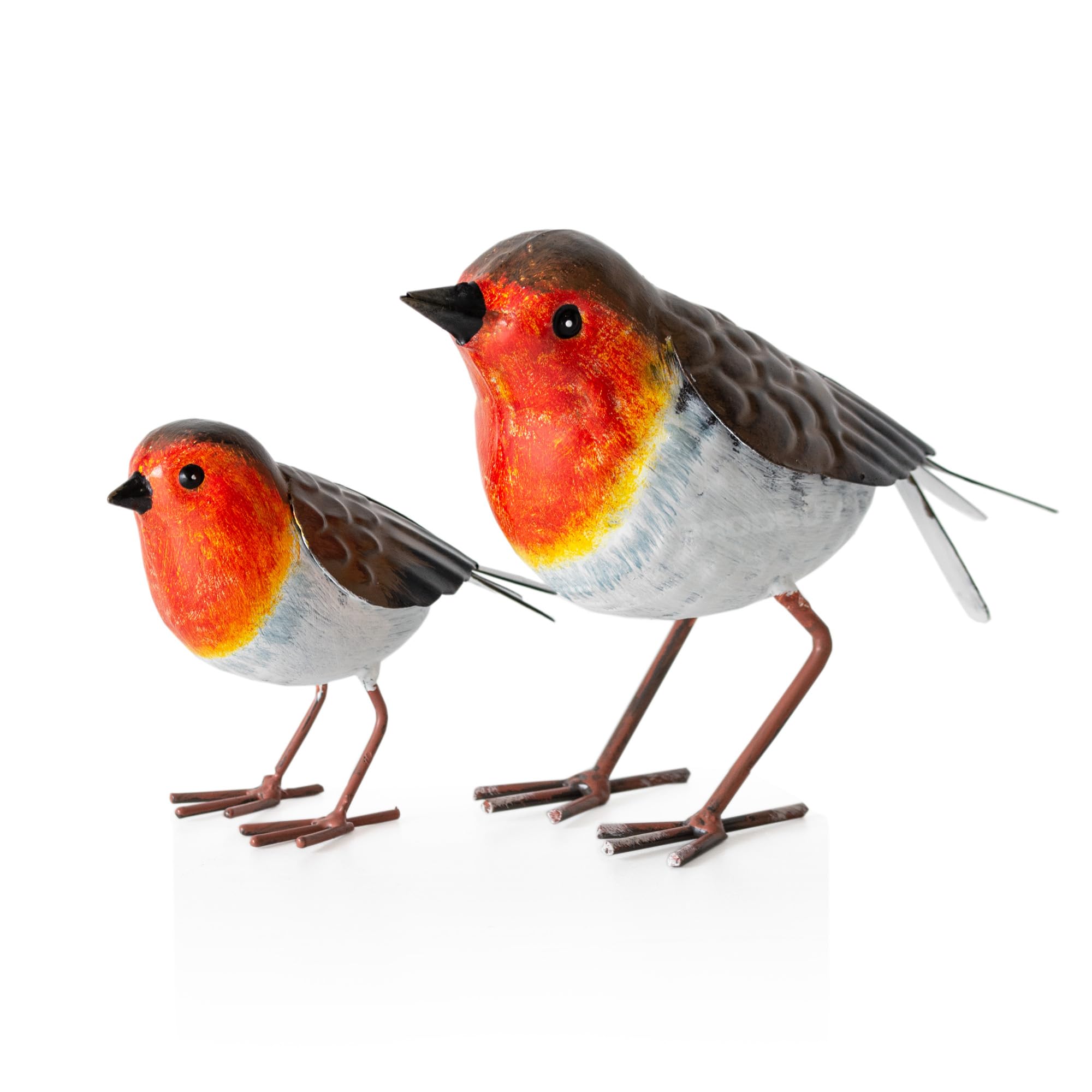 Prodbuy Multicolor Set Of 2 Small Standing Robin Metal Bird Ornaments