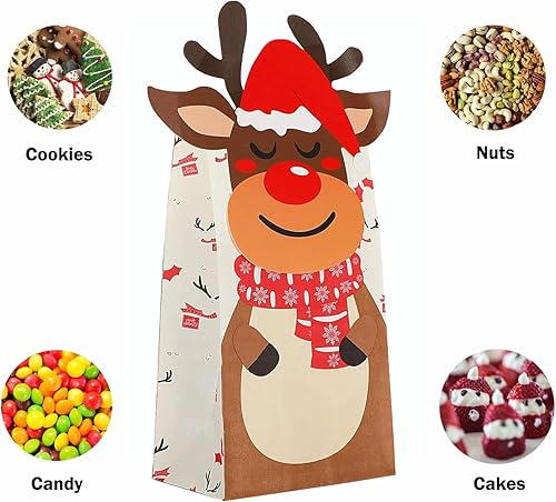 Miniatura 4 de Haobell Bolsas de regalo de Navidad, 24 bolsas de papel de Navidad, 24 calcomanías de Navidad, bolsa de regalos de Navidad, suministros de fiesta