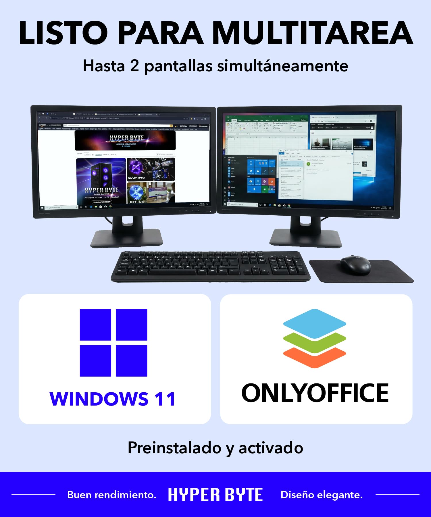 Hyper Byte® Ultra Office PC - Ordenador de gama alta con procesador Inte Core i5-10400F - NVIDIA GT730 a 4,4 GHz - 16 GB de RAM - 512 GB de SSD + Windows 11 Pro WLAN - Potente PC torre para la oficina