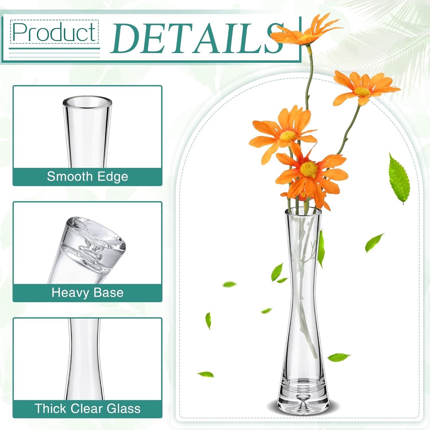 Sliner 6 Pcs Tall Glass Bud Vase for Centerpieces Clear Maria Bud Vase Small Single Flower Vase Rose Skinny Decorative Cylinder Vases for Wedding Party Home Table Decorations(7.87'' H)