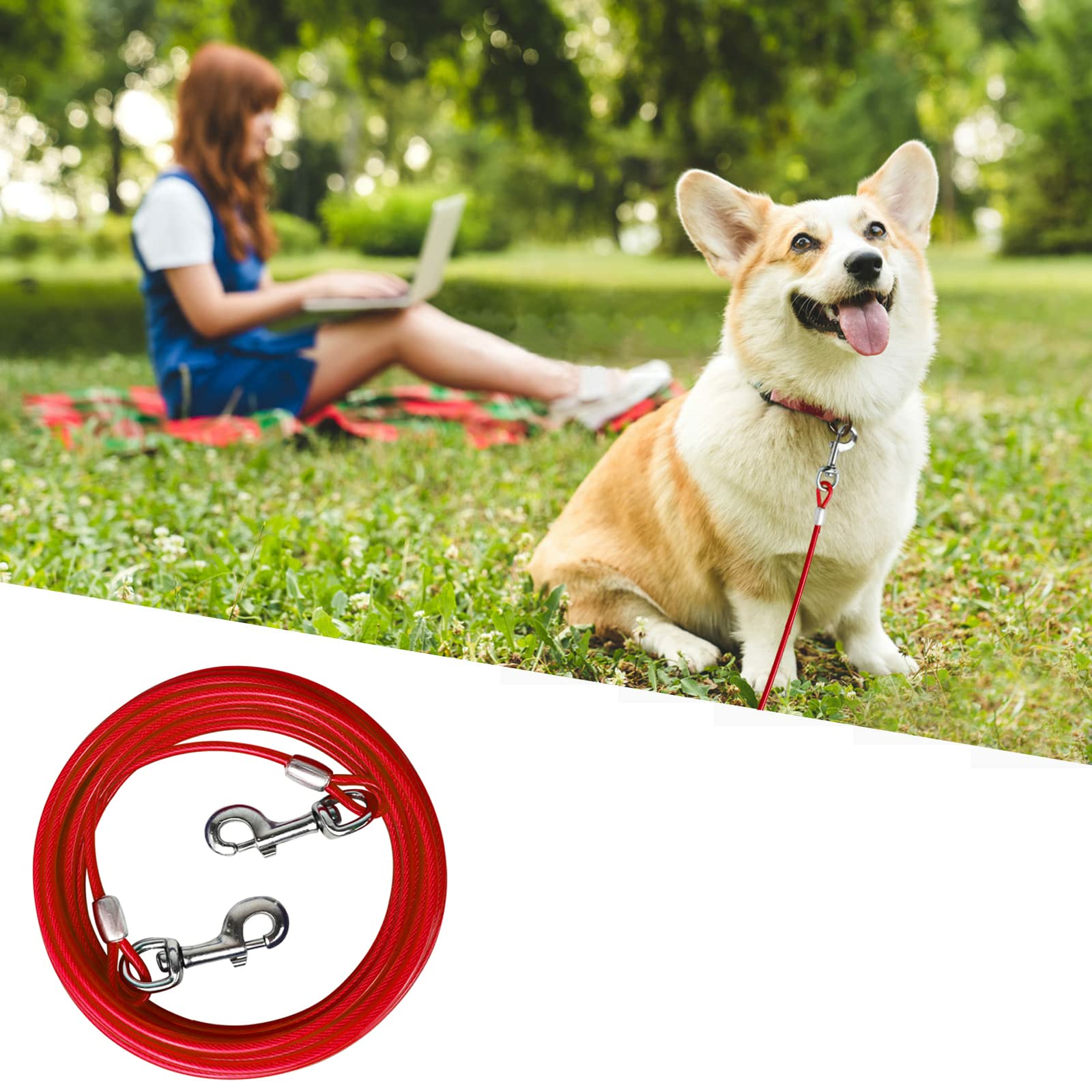 SYOSI Dog Tie Out Cable, 10FT Dog Runner for Yard Steel Wire Dog Cable with Durable Superior Clips Red Dog Chains for Outside Dog Lead for Large Dogs Up to 165 lbs