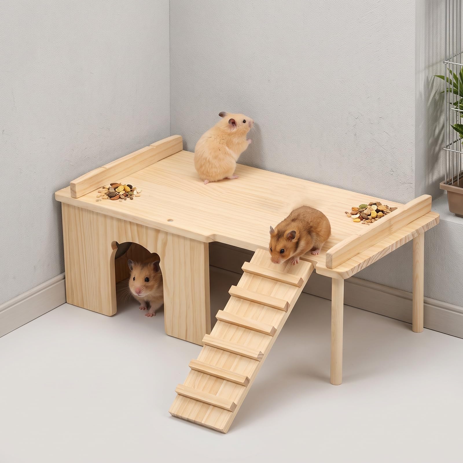 Guinea Pig Hideout Wooden Guinea Pig House & Playhouse with Climbing Ladder