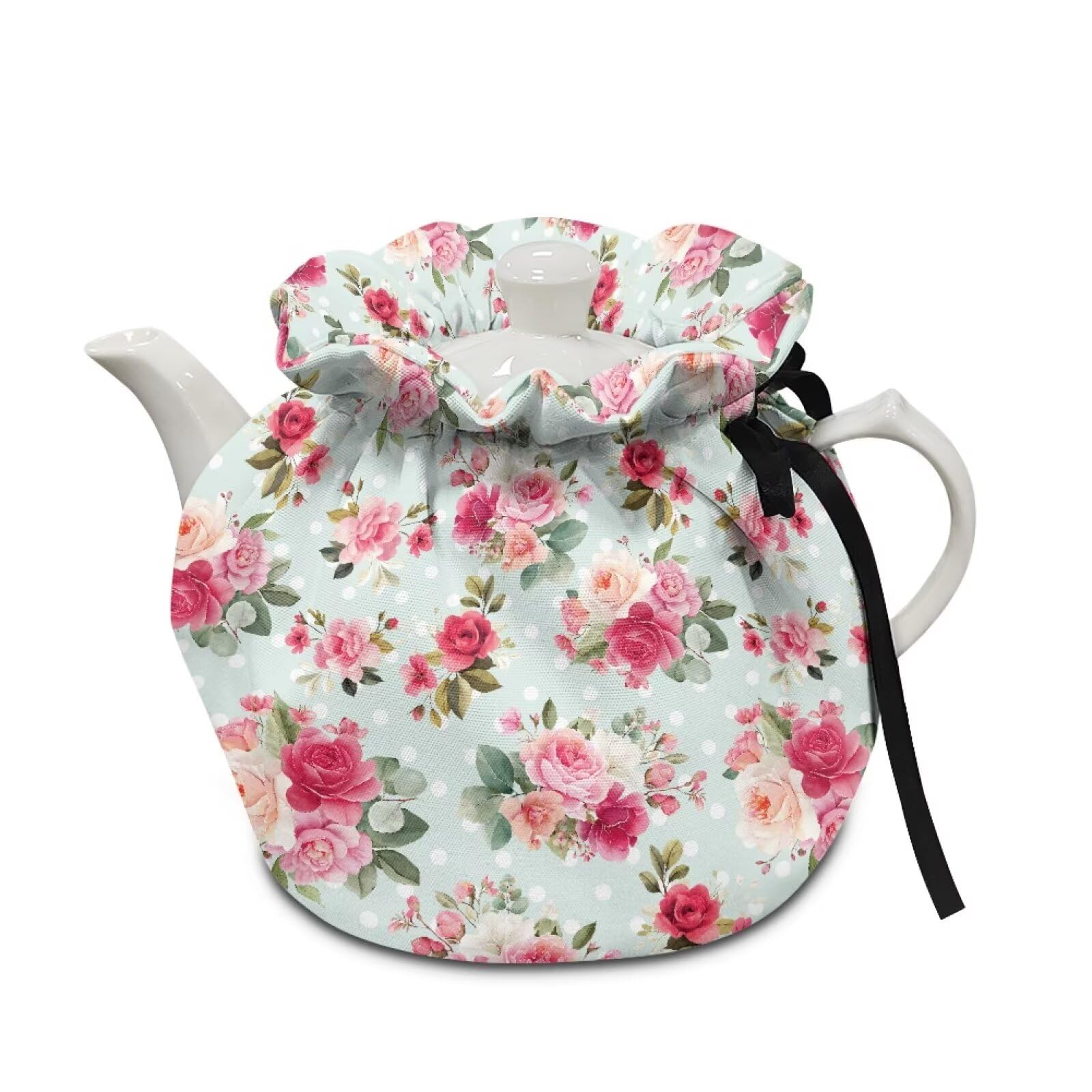 Rose Cotton Tea Cozy Insulated Kettle Cover, Drawstring Drop Shock Proof for Kitchen Home Dining Teapots Suit Outdoor Dunch