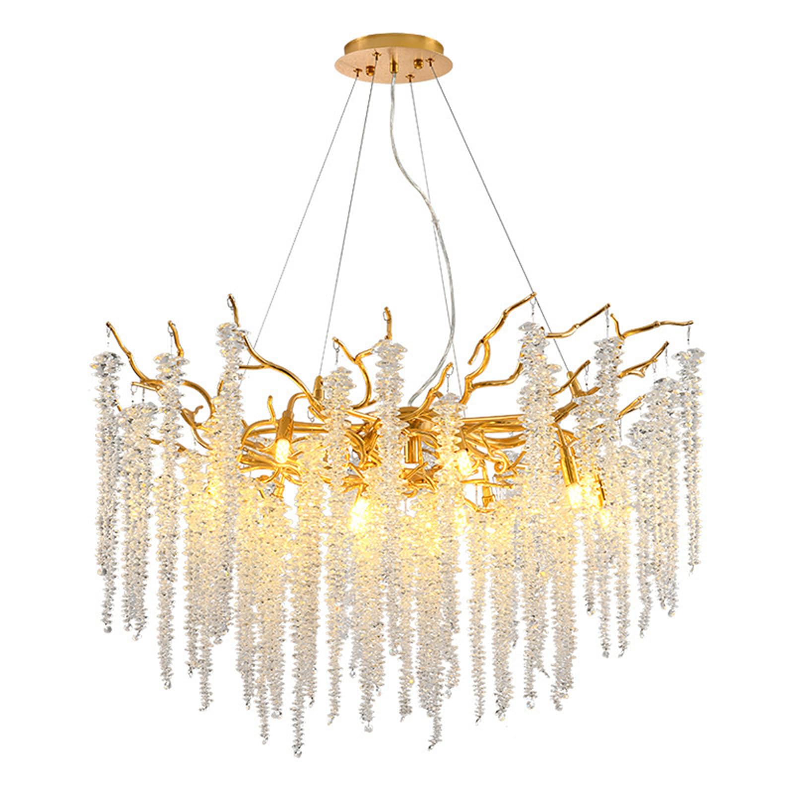 KXEcoLife Modern Crystal Chandeliers for Dining Room, Tree Branches Chandelier Lighting,Round Luxury High Ceiling Hanging Pendant Light Fixtures Bedroom Living Room,D80cm