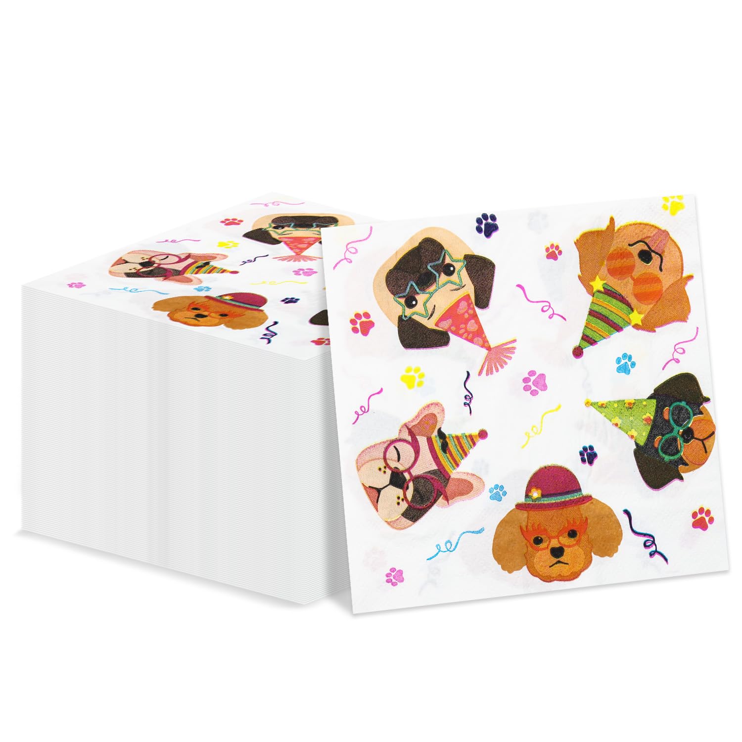 100 Pcs Cute Puppy Dog Party Napkins - 13 x 13inch, Perfect for Kids, Baby Showers & Animal Parties