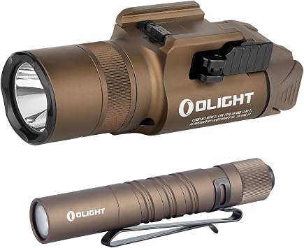 مجموعة مصابيح يدوية تكتيكية مغناطيسية قابلة لإعادة الشحن عبر USB بقوة 1350 لومن من OLIGHT Baldr Pro R مع مصباح يدوي EDC رفيع ثنائي المخرج بقوة 180 لومن من I3T EOS للتخييم والمشي لمسافات طويلة