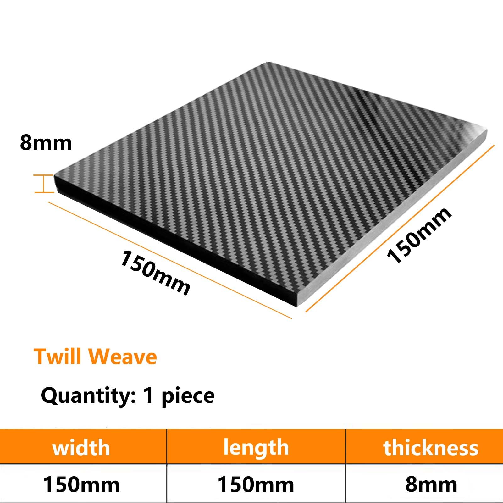 Piastra in Fibra di Carbonio 3K Tessuto Twill 8 mm Nera Rigida Resistente al Calore per RC Drone Aerei DIY Modelli Parti Auto Ingegneria Progetti,150mm*150mm*8mm
