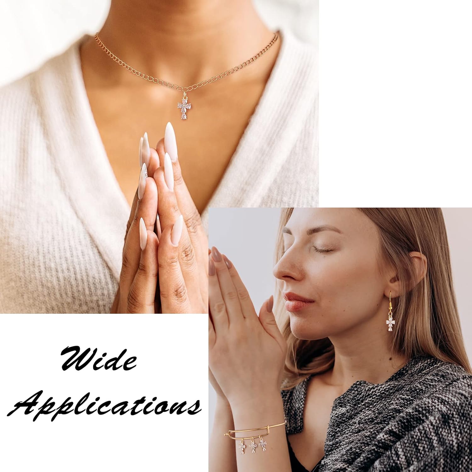 10 Pieces Cross Cubic Zirconia Charm Pendant Brass Cross Charm Crucifix Pendants for Jewelry Necklace Bracelet Earring Making Crafts - Image 6