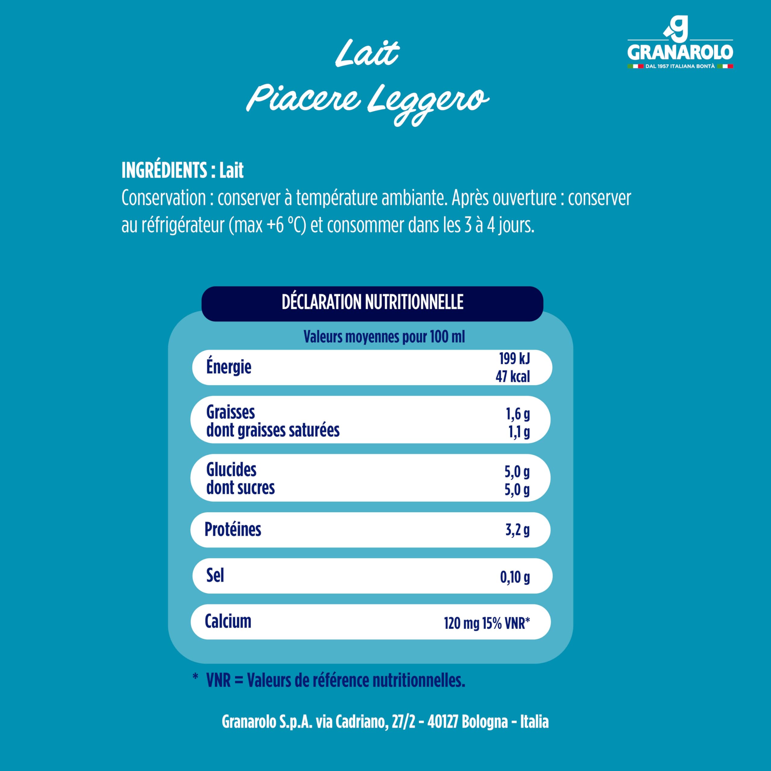 Granarolo, Lait demi-écrémé 1 litre, 6 paquets de Lait 100% Italien de longue conservation grâce au traitement UHT, Made in Italy