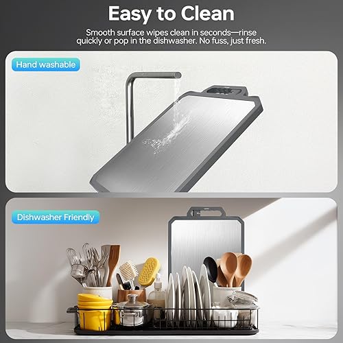 Miniatura 5 de Tabla de cortar de acero inoxidable para cocina, 2 en 1 de acero inoxidable 304 de doble cara y polipropileno de grado alimenticio para cortar