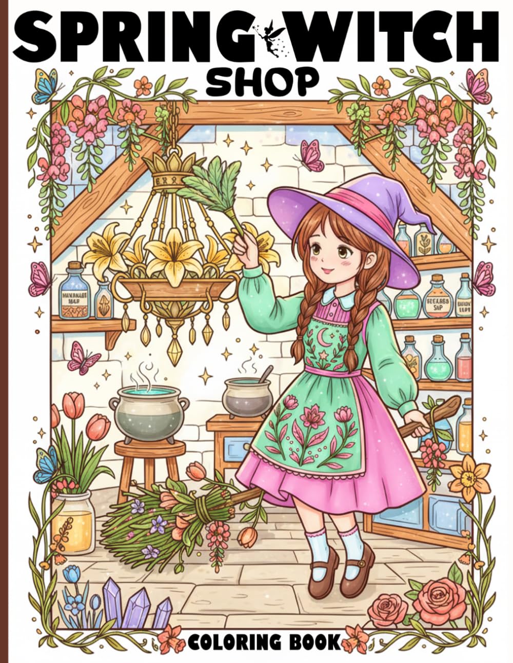 Spring Witch Shop Coloring Book: Cozy Springtime Coloring Pages with Magical Witchcraft, Whimsical Apothecary and Witchy Botanical, Cottagecore Illustrations for All Ages Relaxation