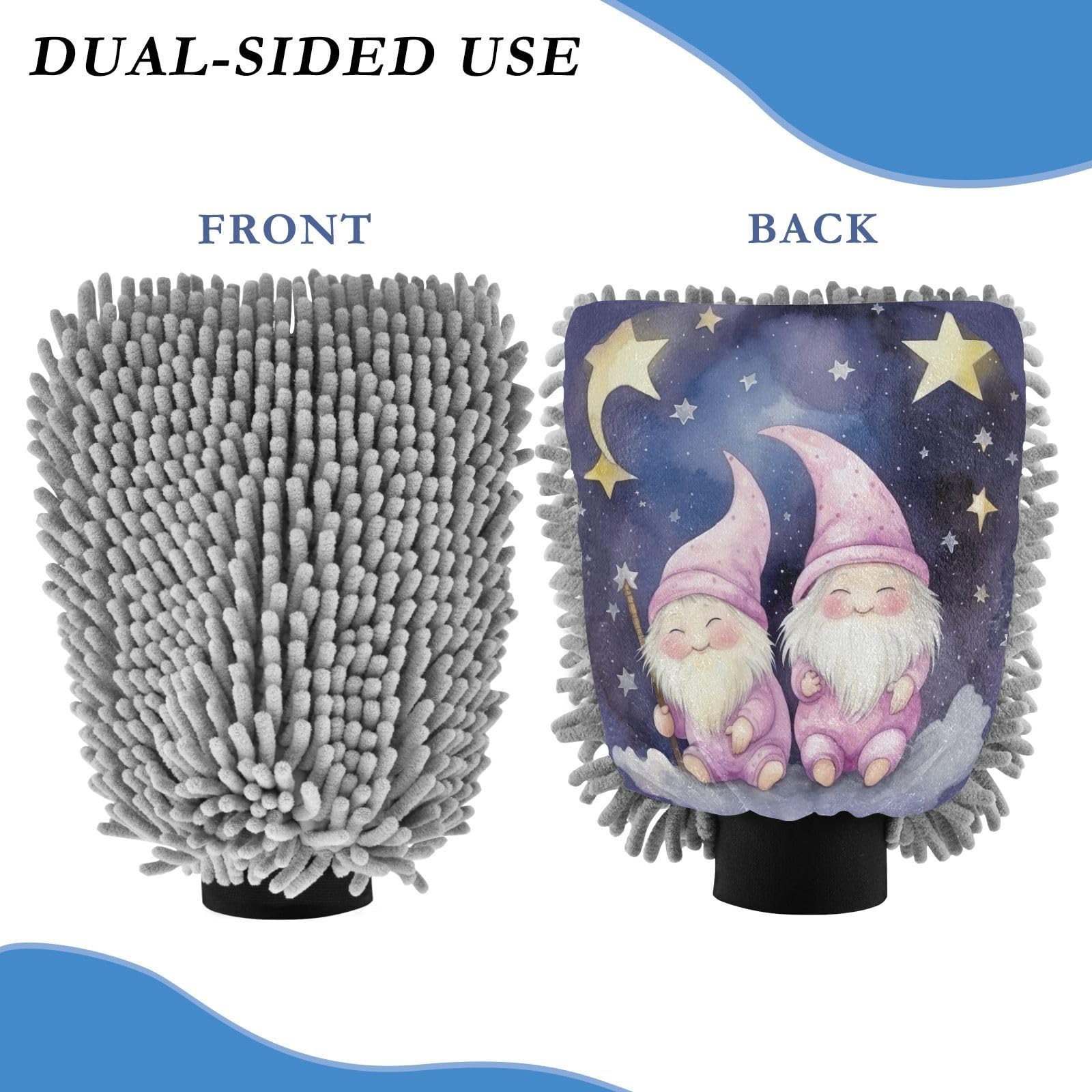 Flradish 2 Pack Gnome Star Car Wash Mitt Chenille Microfiber Lint-Free Scratch Free Ultra-Soft Absorbent Car Wash Mitt 11.8x8.07 Inch