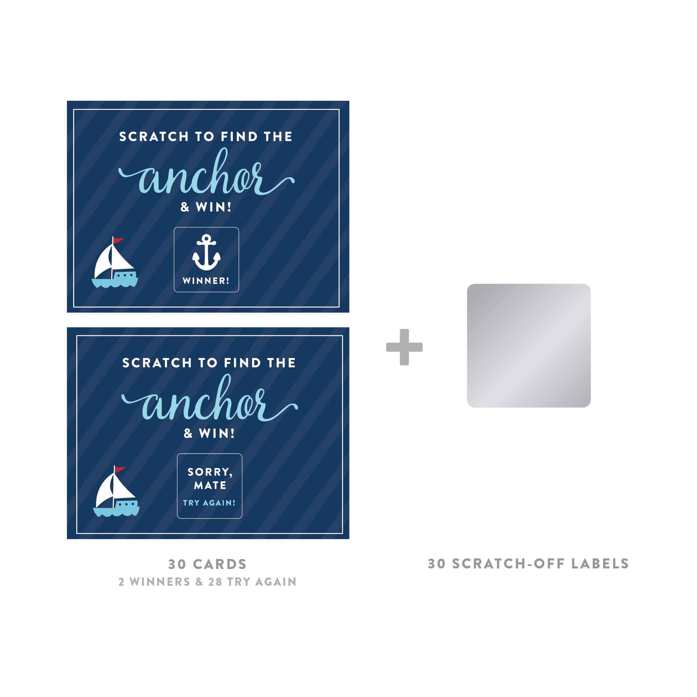 Andaz Press Nautical Baby Shower Scratch-Off Game Cards - 30-Pack Baby Shower Activity & Decoration Set