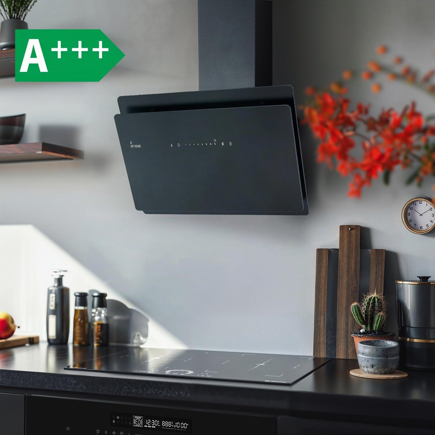 KKT KOLBE A+++ SOLO8005S Hotte aspirante 80 cm 782 m³/h | Convection | Évacuation | Sans tête | Hotte murale | Noir | Verre | Retour automatique | SensorTouch | Éclairage LED