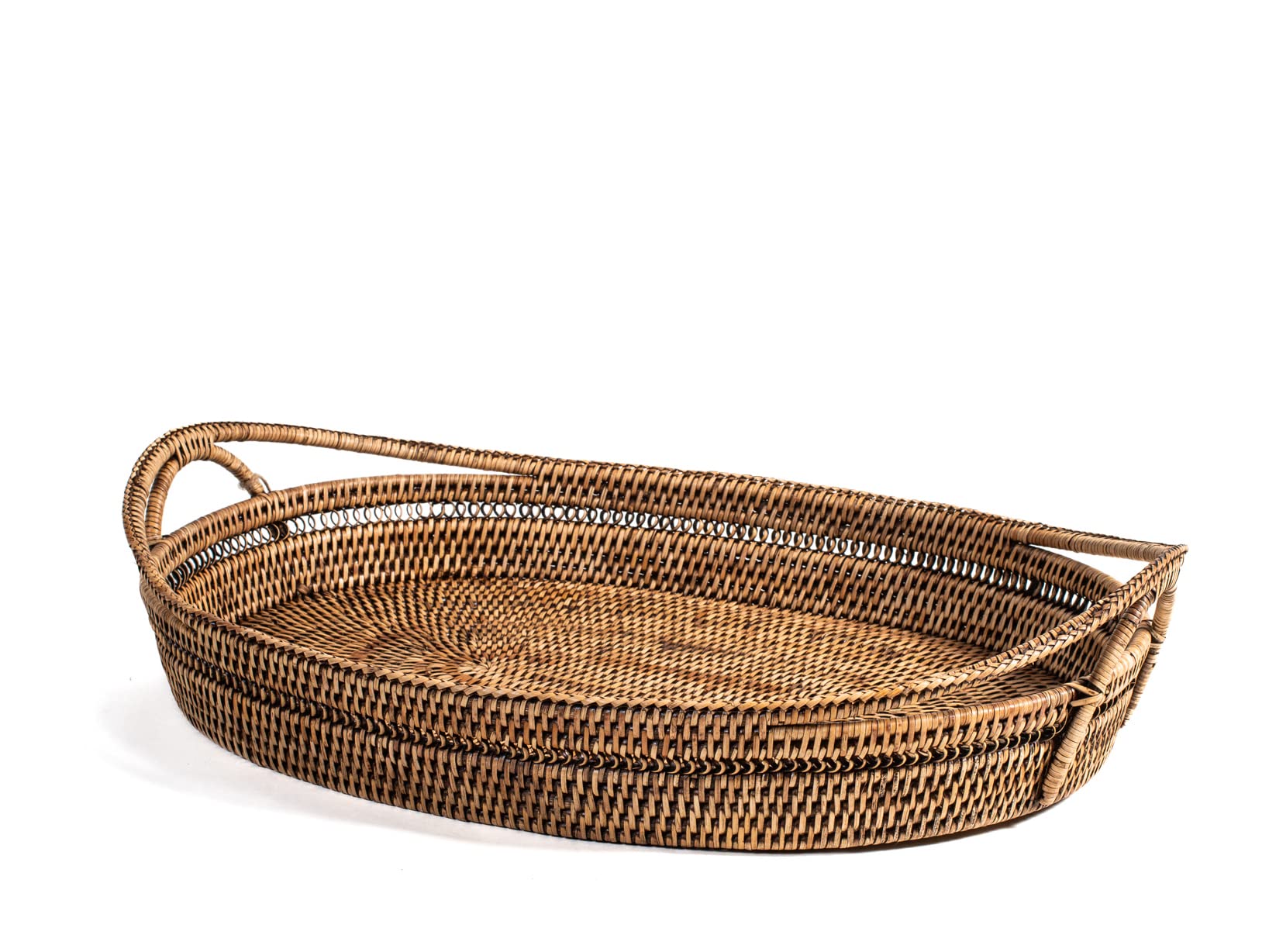 H&H Vassoio in Rattan Ovale con Manici 48x35x8hcm