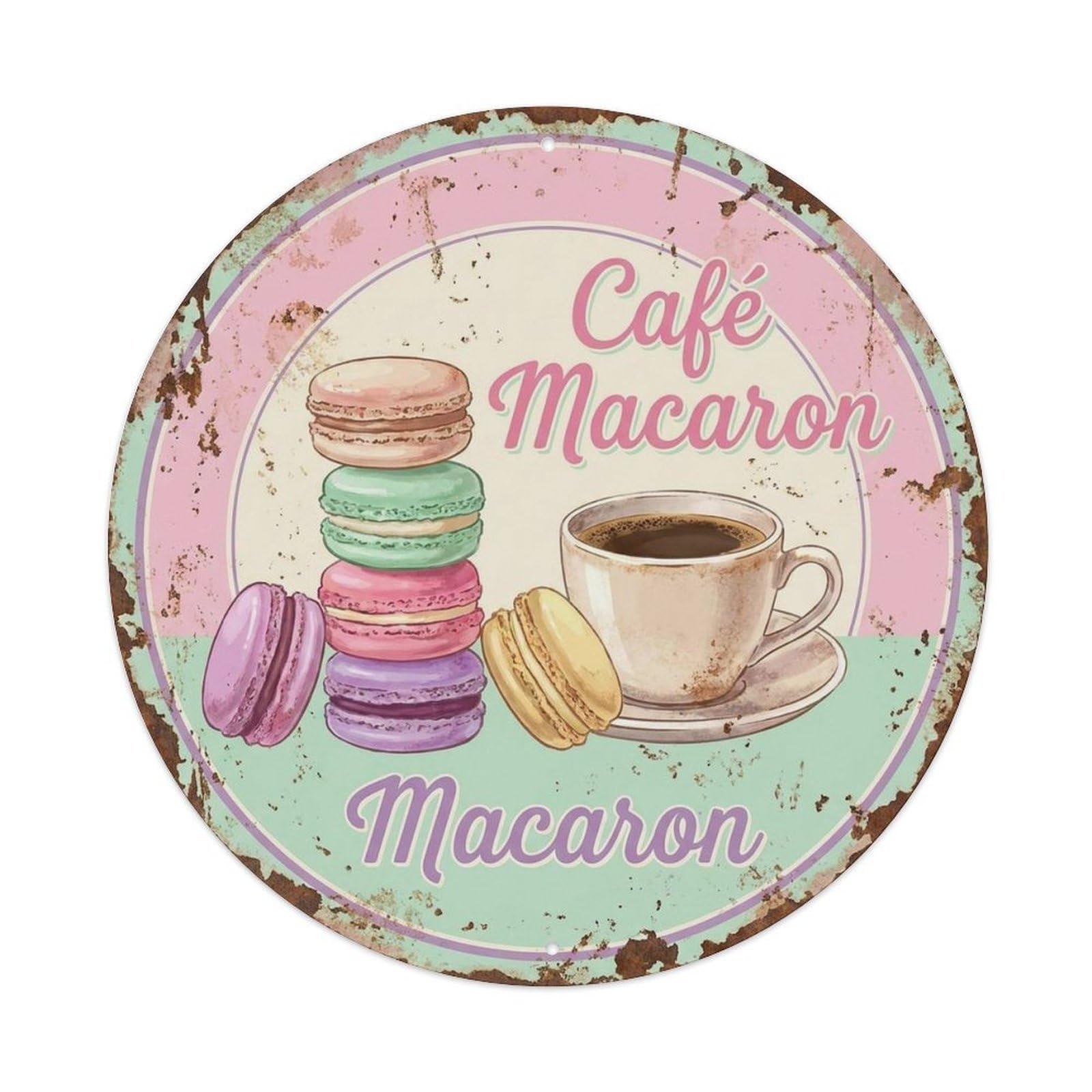 Macaron Cappuccino Colorful Coffeehouse Classic Cafe Metal Tin Sign Plaque Wall Decor for Cafe, Man Cave, Club Bar, Office, Home Garden Round Metal Poster 8x8Inch