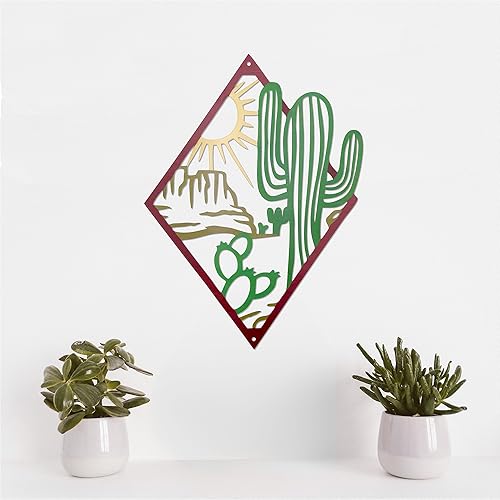 Ecqizer Decoración de pared de metal con diseño de cactus del suroeste, decoración de pared de metal con temática natural, decoración moderna de