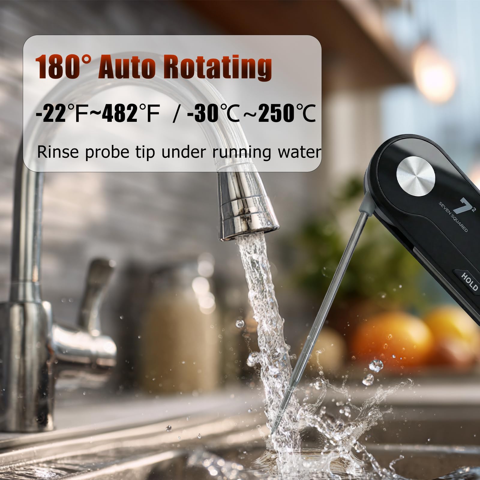 Digitale Küchenwaage mit zwei Funktionen, abnehmbarer LED-Anzeige und integriertem Thermometer, 5 kg, hochpräzise 0,1 g, Edelstahl-Lebensmittelwaage zum Kochen und Backen, Tara-Funktion, 5 Einheiten
