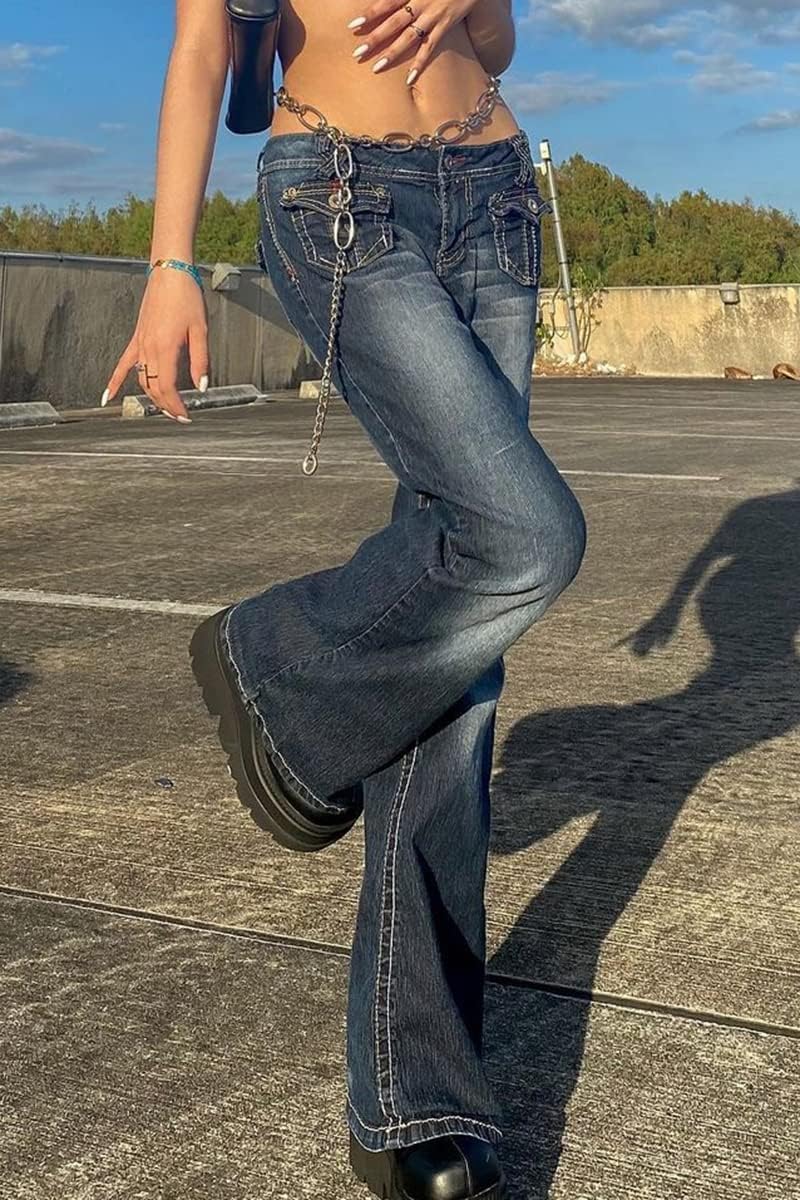 Vintage Y2K Mulheres Bootcut Calça Jeans de Cintura Baixa
