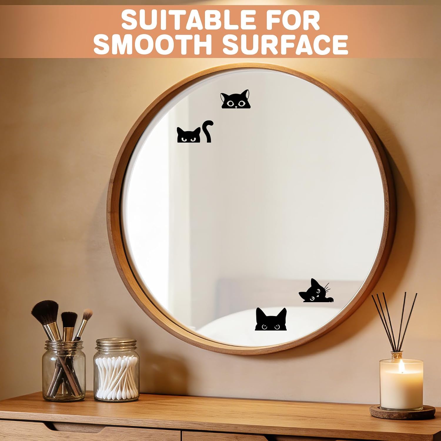 Rislobx Rearview Mirror Decal, 6PCS Black Peeking Cat Vanity Car Mirror Stickers, Vinyl Waterproof Car Window Decorative Sticker for Bottle Skateboard Motorcycle Notebook (Peeking Cat)