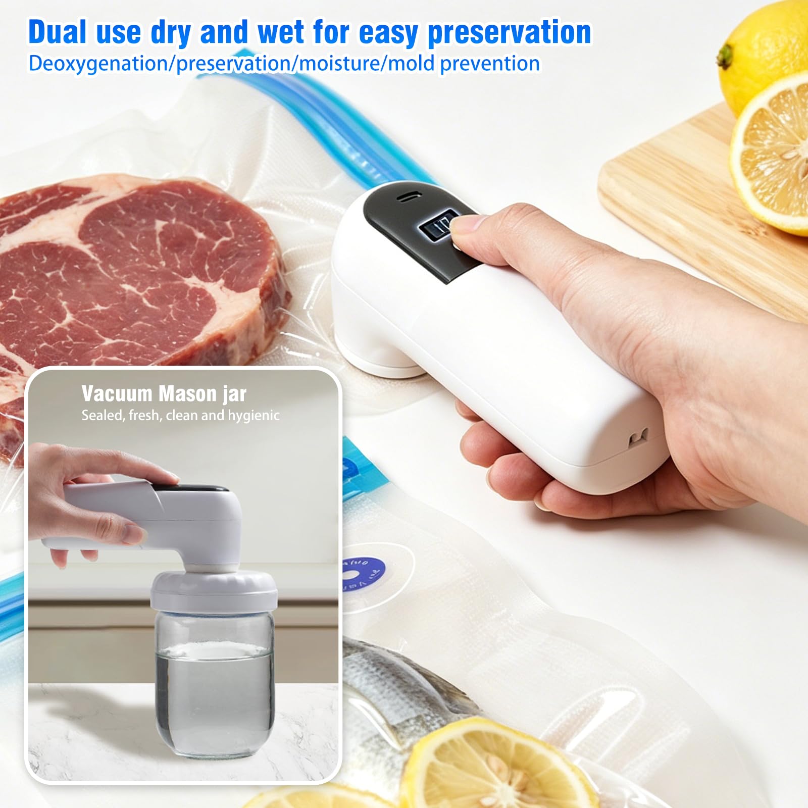 Envasadora Al Vacio, Embasadoras Vacio Alimentos | Mini Portátil, Seco/Húmedo, Inflado/Desinflado, Carga Usb, para Frascos Y Bolsas Al Vacío