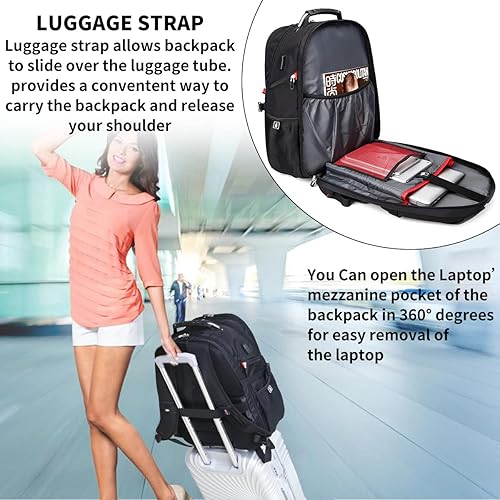 Miniatura 5 de Mochila extra grande para laptop de viaje de 52 L con puerto de carga USB para portátiles de 17 pulgadas para hombres y mujeres