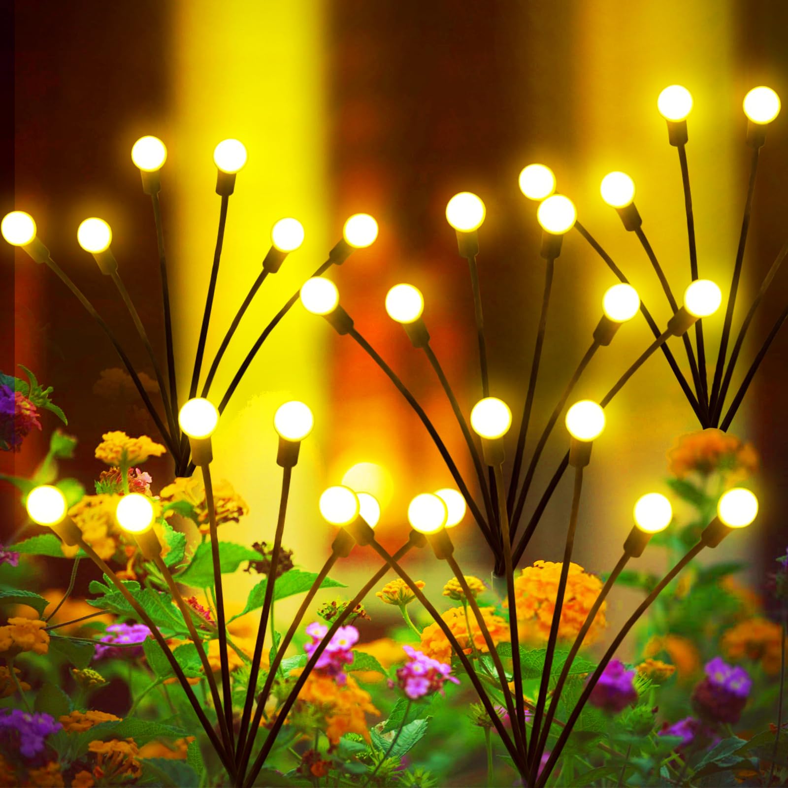 Plastic 2 Pack Solar Powered Firefly LED Lights Waterproof,Solar Starburst Swaying Lights When Wind Blows,Solar Outdoor Decor Lights For Garden,Landscape,Pathway,Yard,Deck,Patio(Warm White)